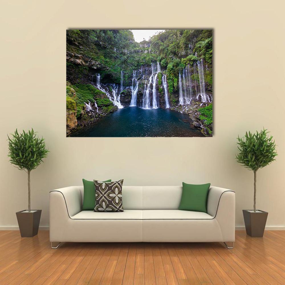 Grand Galet Waterfall Canvas Wall Art-5 Star-Gallery Wrap-62" x 32"-Tiaracle