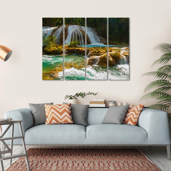 Waterfall Of Agua Azul Canvas Wall Art-4 Horizontal-Gallery Wrap-34" x 24"-Tiaracle