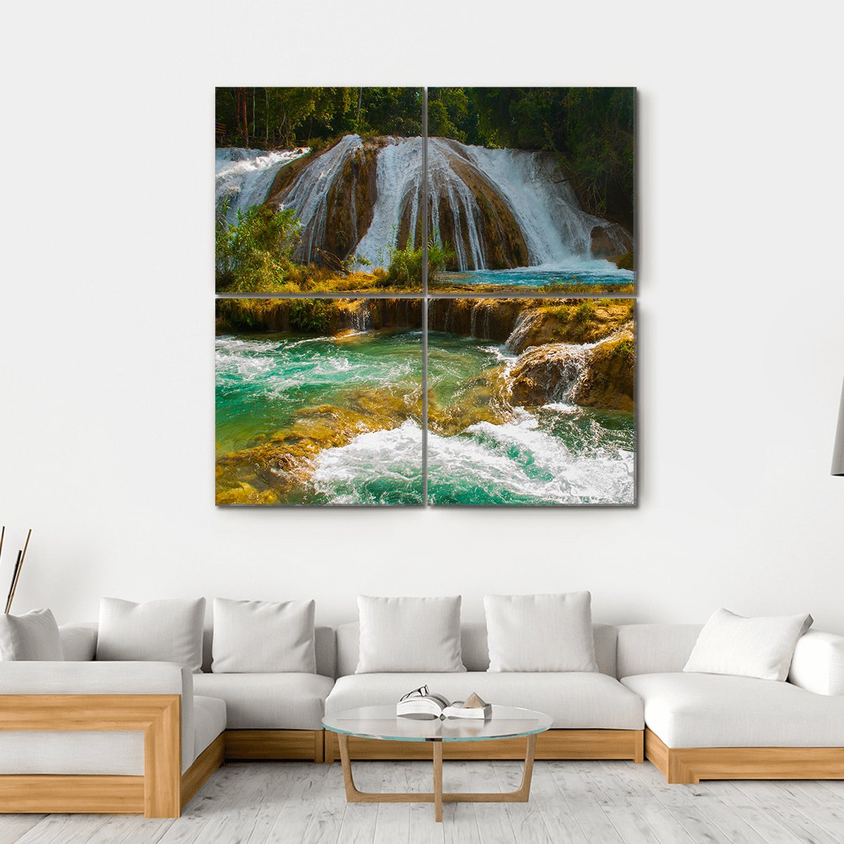 Waterfall Of Agua Azul Canvas Wall Art-4 Square-Gallery Wrap-17" x 17"-Tiaracle