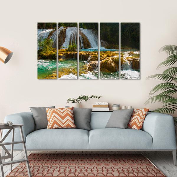 Waterfall Of Agua Azul Canvas Wall Art-5 Horizontal-Gallery Wrap-22" x 12"-Tiaracle