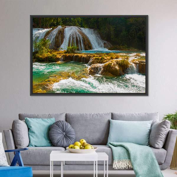 Waterfall Of Agua Azul Canvas Wall Art-3 Horizontal-Gallery Wrap-25" x 16"-Tiaracle