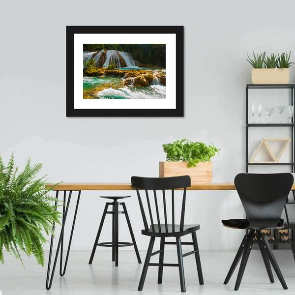 Waterfall Of Agua Azul Canvas Wall Art-3 Horizontal-Gallery Wrap-25&quot; x 16&quot;-Tiaracle