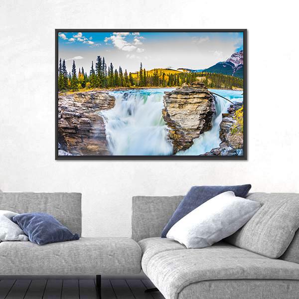 Waterfall Of Athabasca In Canada Canvas Wall Art-3 Horizontal-Gallery Wrap-25" x 16"-Tiaracle