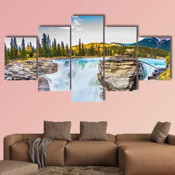 Waterfall Of Athabasca In Canada Canvas Wall Art-4 Pop-Gallery Wrap-50" x 32"-Tiaracle