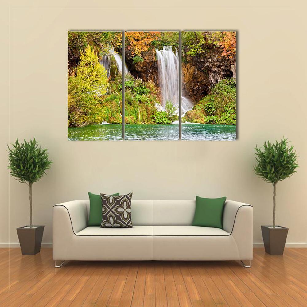 Waterfall Of The Plitvice Lakes Canvas Wall Art-4 Pop-Gallery Wrap-50" x 32"-Tiaracle