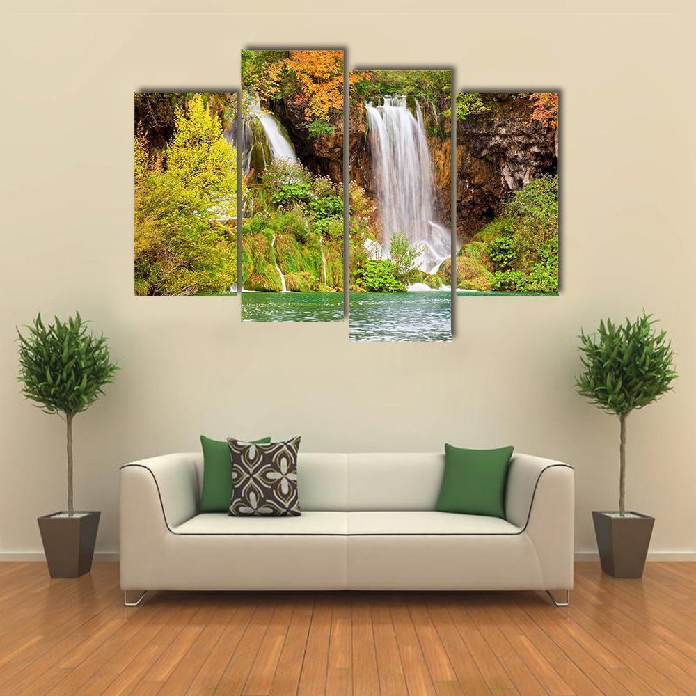 Waterfall Of The Plitvice Lakes Canvas Wall Art-4 Pop-Gallery Wrap-50" x 32"-Tiaracle