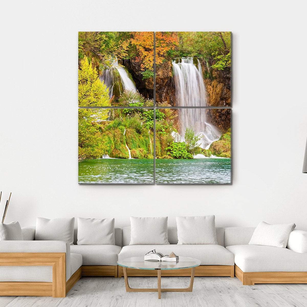 Waterfall Of The Plitvice Lakes Canvas Wall Art-4 Square-Gallery Wrap-17" x 17"-Tiaracle