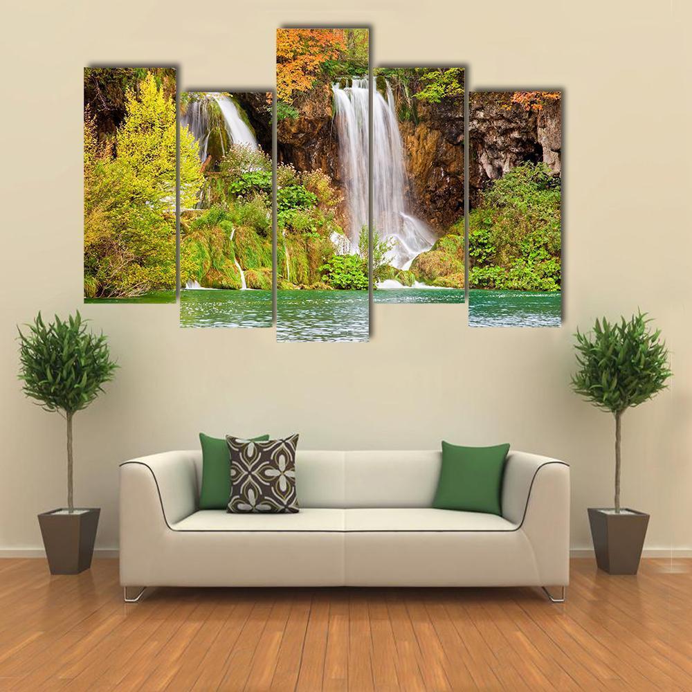 Waterfall Of The Plitvice Lakes Canvas Wall Art-5 Pop-Gallery Wrap-47" x 32"-Tiaracle