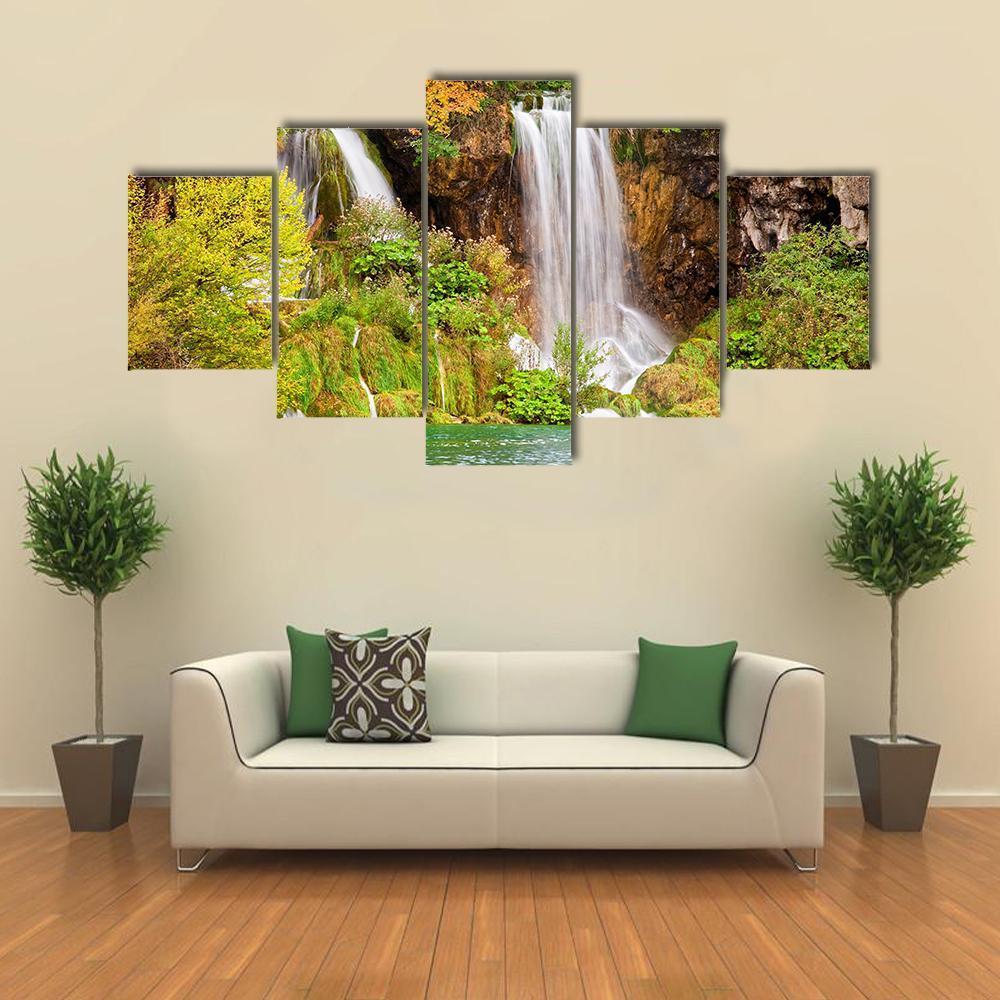 Waterfall Of The Plitvice Lakes Canvas Wall Art-5 Star-Gallery Wrap-62" x 32"-Tiaracle