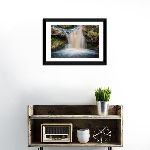 Waterfall On Moorland Canvas Wall Art-1 Piece-Framed Print-20" x 16"-Tiaracle