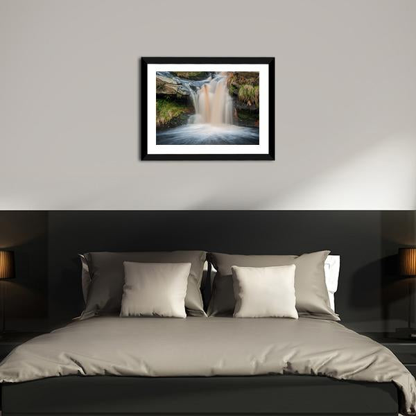 Waterfall On Moorland Canvas Wall Art-5 Horizontal-Gallery Wrap-22" x 12"-Tiaracle
