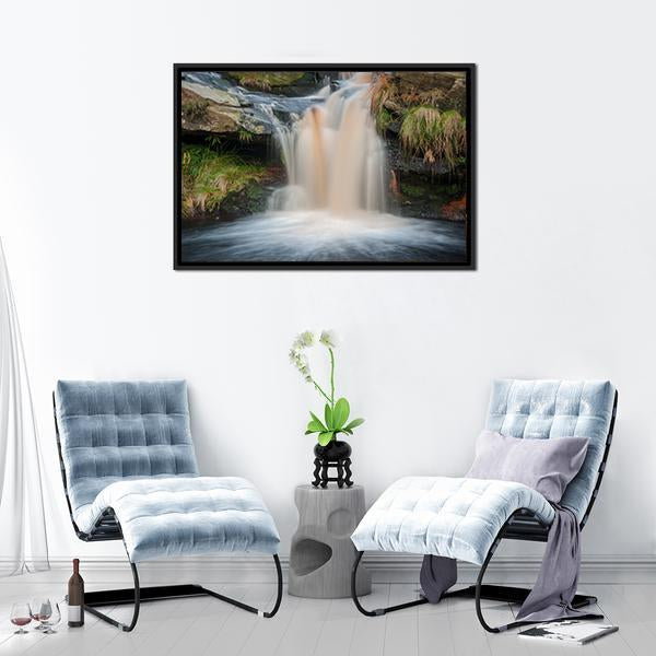 Waterfall On Moorland Canvas Wall Art-5 Horizontal-Gallery Wrap-22" x 12"-Tiaracle
