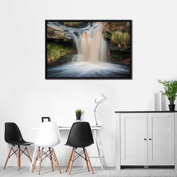 Waterfall On Moorland Canvas Wall Art-3 Horizontal-Gallery Wrap-25" x 16"-Tiaracle