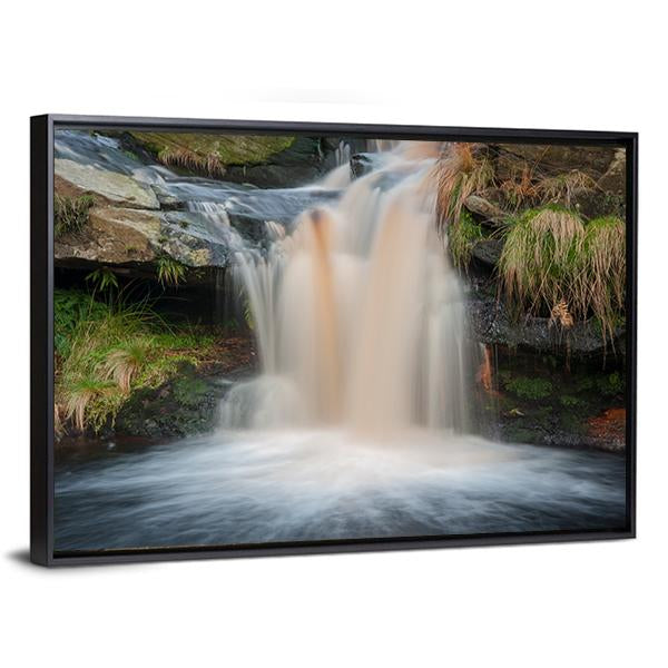 Waterfall On Moorland Canvas Wall Art-5 Horizontal-Gallery Wrap-22" x 12"-Tiaracle