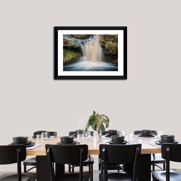 Waterfall On Moorland Canvas Wall Art-3 Horizontal-Gallery Wrap-25" x 16"-Tiaracle