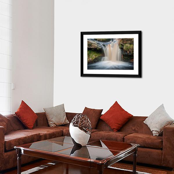 Waterfall On Moorland Canvas Wall Art-5 Horizontal-Gallery Wrap-22" x 12"-Tiaracle