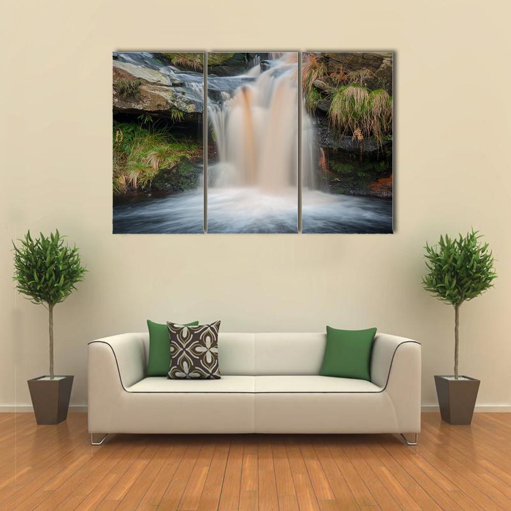Waterfall On Moorland Canvas Wall Art-3 Horizontal-Gallery Wrap-37" x 24"-Tiaracle