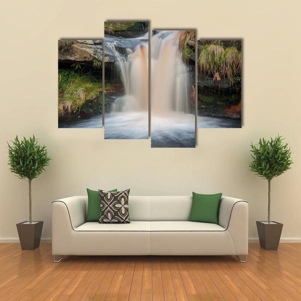 Waterfall On Moorland Canvas Wall Art-4 Pop-Gallery Wrap-50" x 32"-Tiaracle