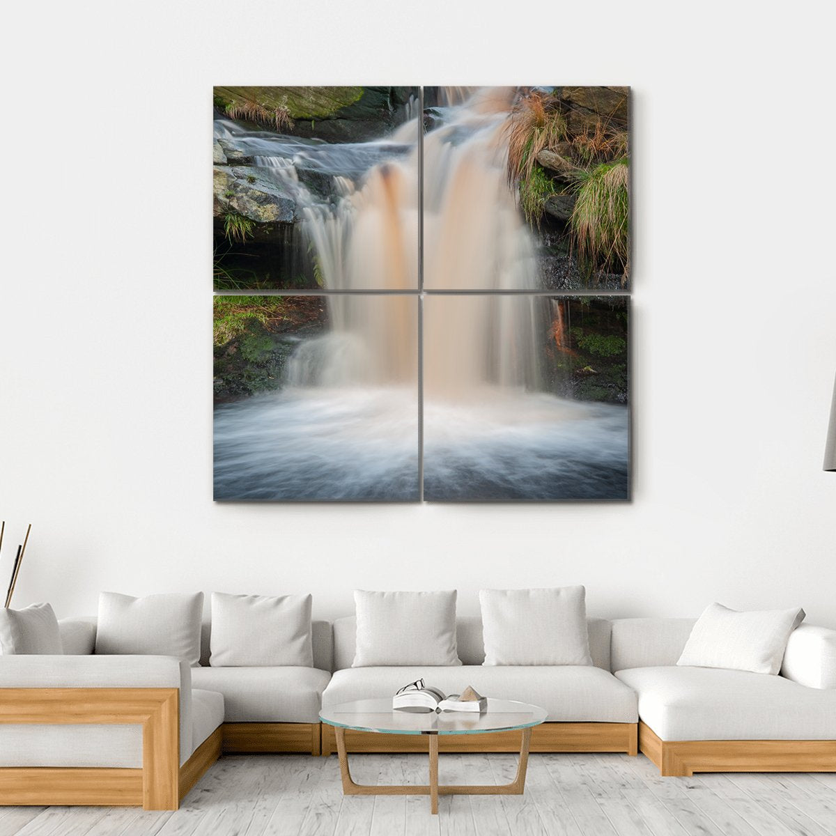 Waterfall On Moorland Canvas Wall Art-4 Square-Gallery Wrap-17" x 17"-Tiaracle