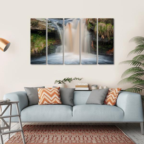 Waterfall On Moorland Canvas Wall Art-5 Horizontal-Gallery Wrap-22" x 12"-Tiaracle