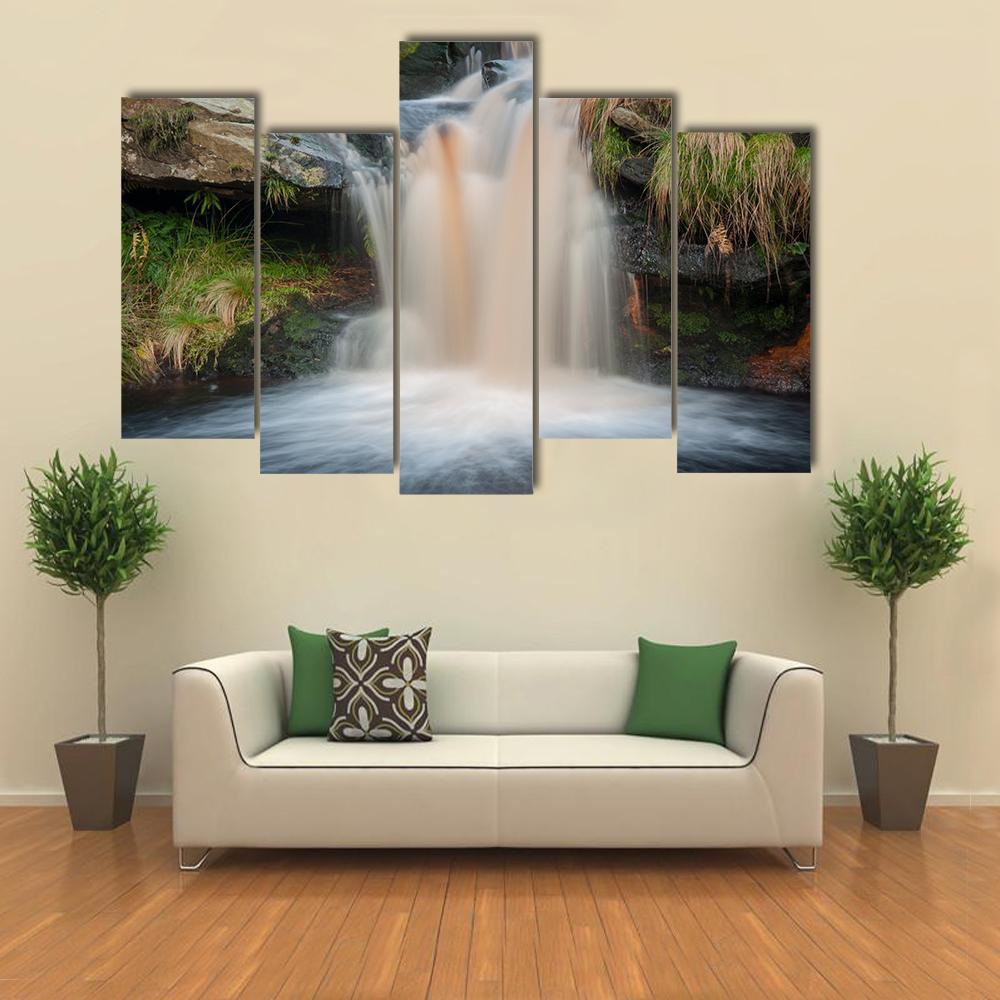 Waterfall On Moorland Canvas Wall Art-5 Pop-Gallery Wrap-47" x 32"-Tiaracle