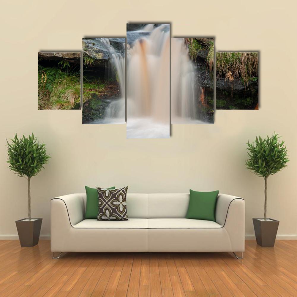 Waterfall On Moorland Canvas Wall Art-5 Star-Gallery Wrap-62" x 32"-Tiaracle