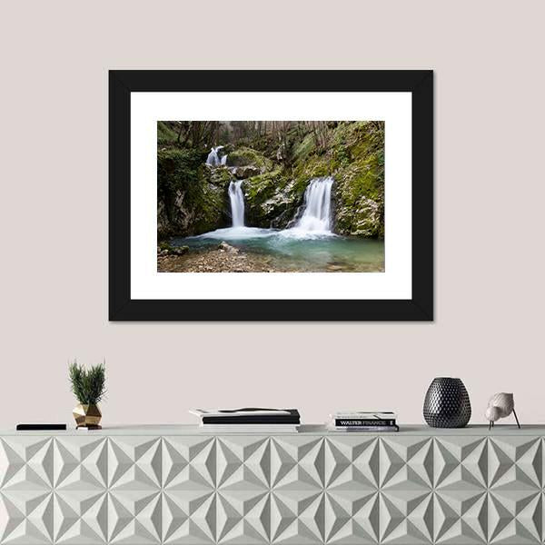 Waterfall On Morcone Sassinoro Canvas Wall Art-1 Piece-Framed Print-20" x 16"-Tiaracle