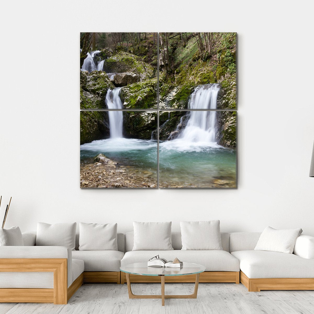 Waterfall On Morcone Sassinoro Canvas Wall Art-4 Square-Gallery Wrap-17" x 17"-Tiaracle