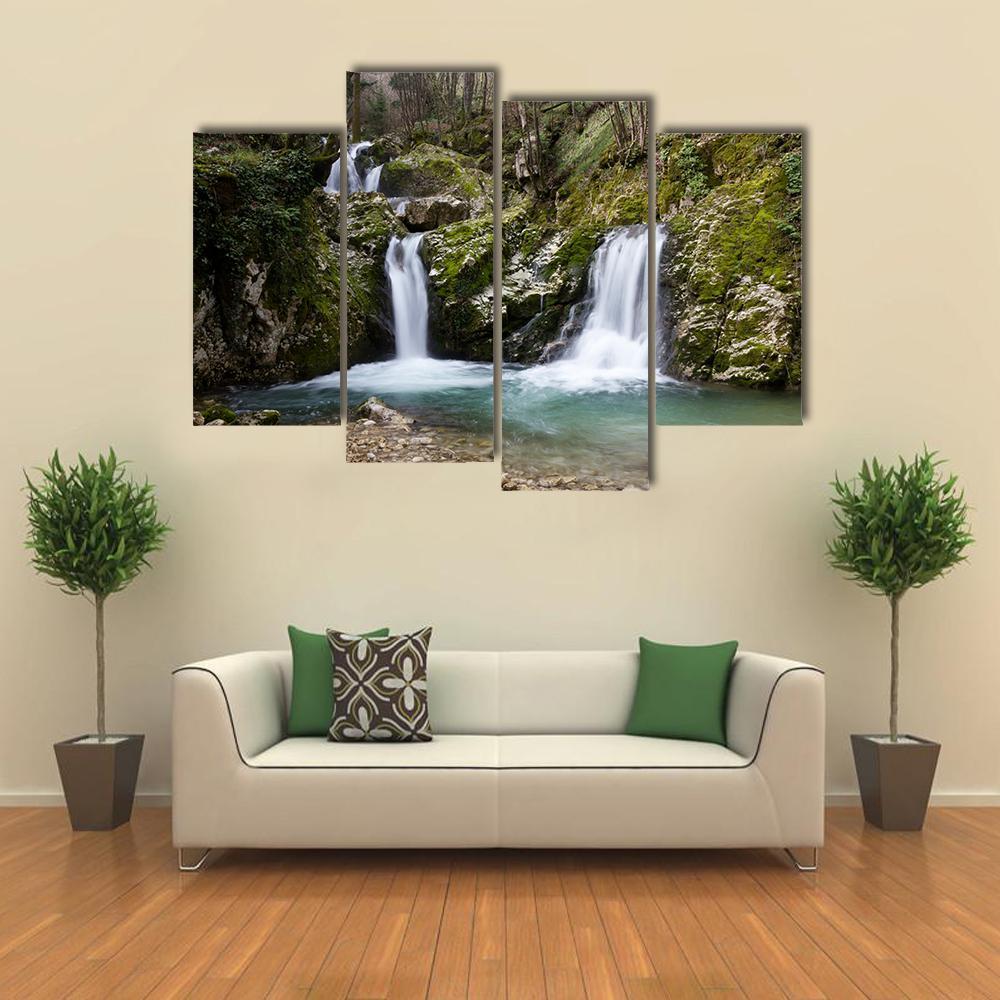 Waterfall On Morcone Sassinoro Canvas Wall Art-4 Pop-Gallery Wrap-50" x 32"-Tiaracle