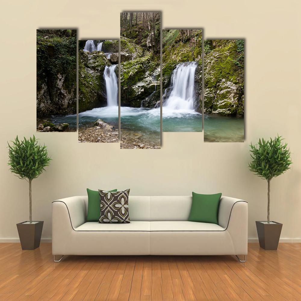 Waterfall On Morcone Sassinoro Canvas Wall Art-5 Pop-Gallery Wrap-47" x 32"-Tiaracle