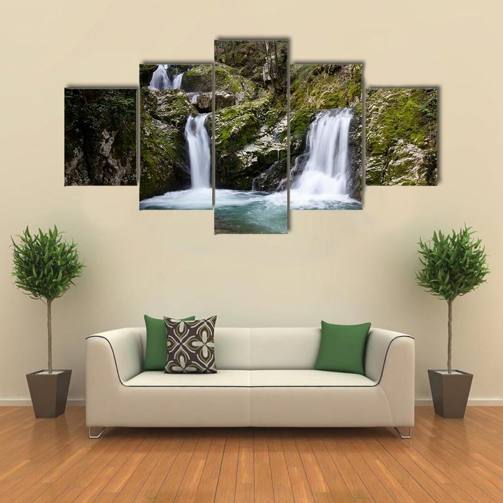 Waterfall On Morcone Sassinoro Canvas Wall Art-5 Star-Gallery Wrap-62" x 32"-Tiaracle