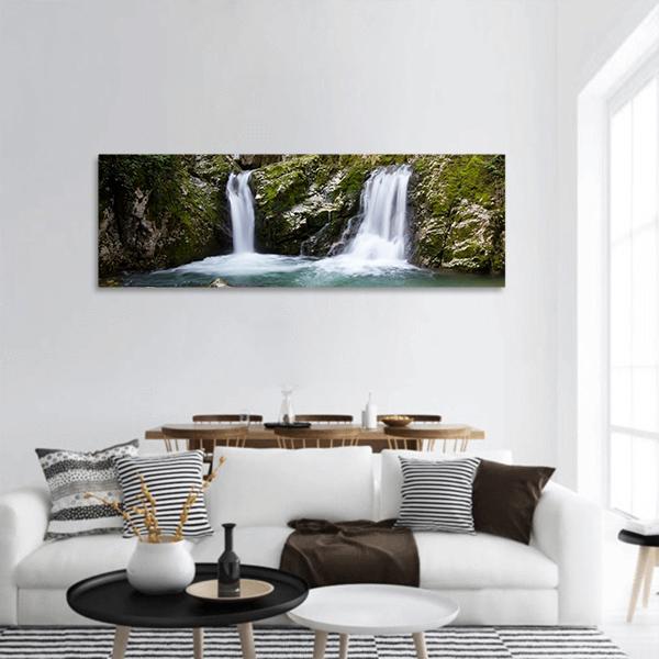 Waterfall On Morcone Sassinoro Panoramic Canvas Wall Art-1 Piece-36" x 12"-Tiaracle