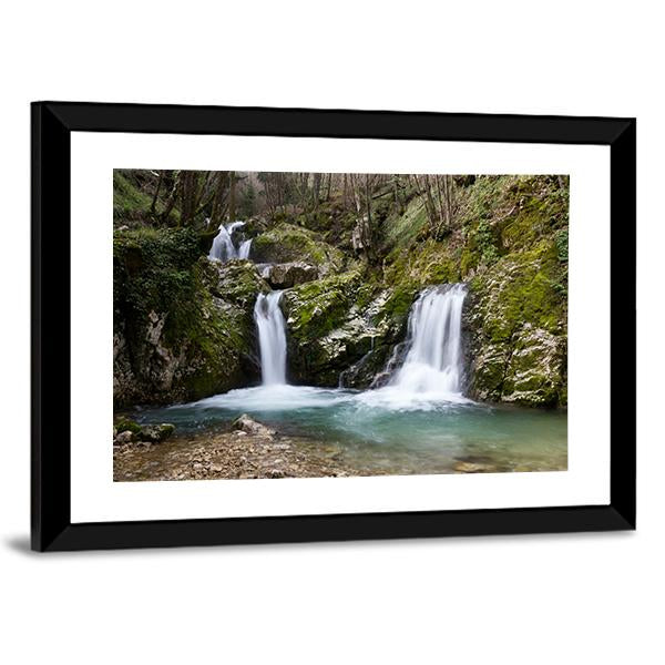 Waterfall On Morcone Sassinoro Panoramic Canvas Wall Art-1 Piece-36" x 12"-Tiaracle