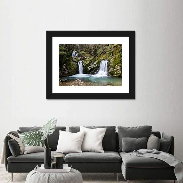 Waterfall On Morcone Sassinoro Panoramic Canvas Wall Art-1 Piece-36" x 12"-Tiaracle