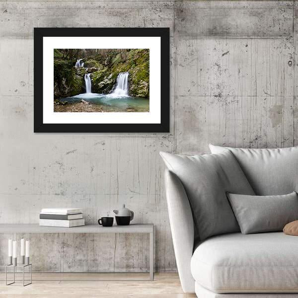 Waterfall On Morcone Sassinoro Panoramic Canvas Wall Art-1 Piece-36" x 12"-Tiaracle
