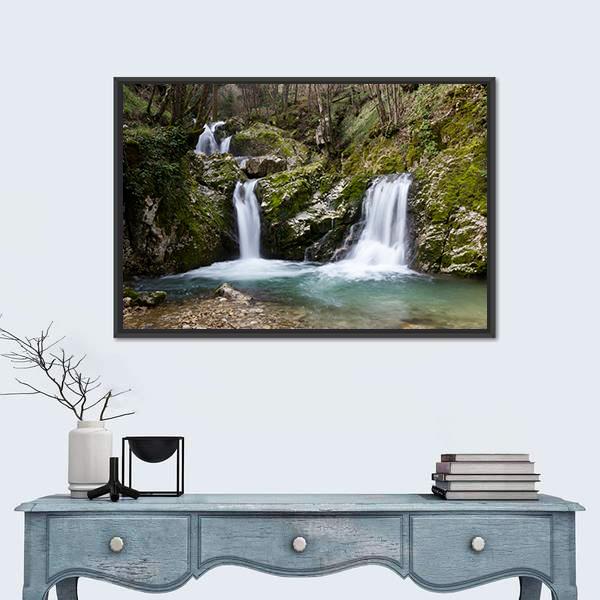 Waterfall On Morcone Sassinoro Panoramic Canvas Wall Art-1 Piece-36" x 12"-Tiaracle