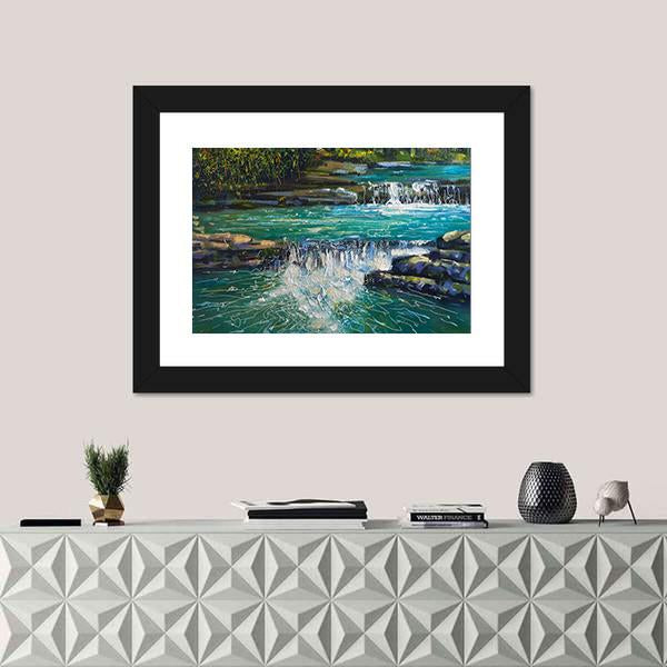 Waterfall Painting Canvas Wall Art-1 Piece-Framed Print-20" x 16"-Tiaracle