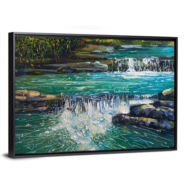 Waterfall Painting Canvas Wall Art-3 Horizontal-Gallery Wrap-25" x 16"-Tiaracle