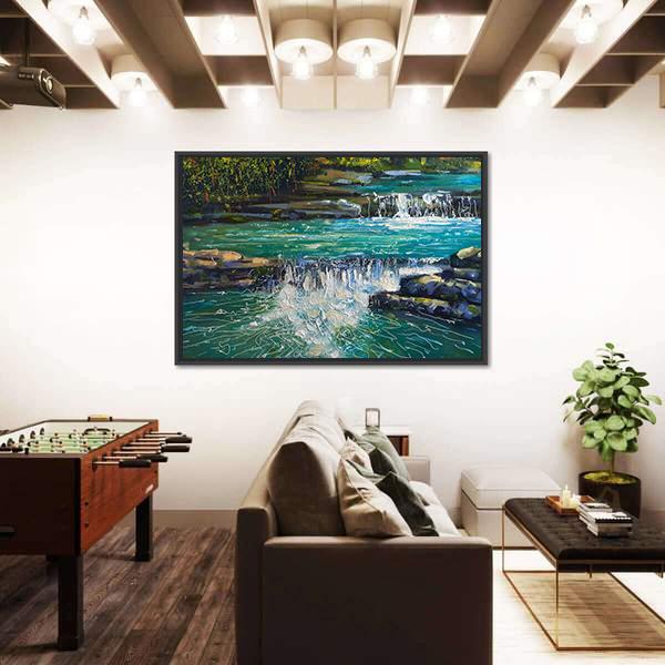 Waterfall Painting Canvas Wall Art-3 Horizontal-Gallery Wrap-25" x 16"-Tiaracle