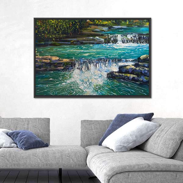 Waterfall Painting Canvas Wall Art-3 Horizontal-Gallery Wrap-25" x 16"-Tiaracle