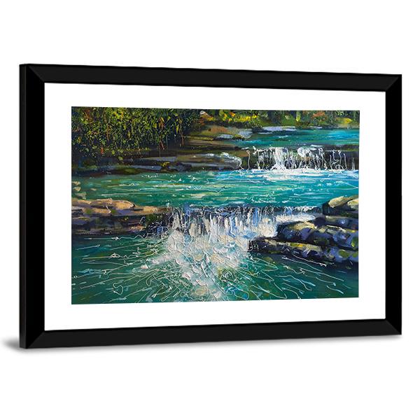 Waterfall Painting Canvas Wall Art-3 Horizontal-Gallery Wrap-25" x 16"-Tiaracle
