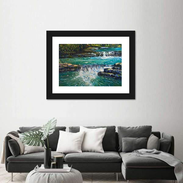 Waterfall Painting Canvas Wall Art-3 Horizontal-Gallery Wrap-25" x 16"-Tiaracle