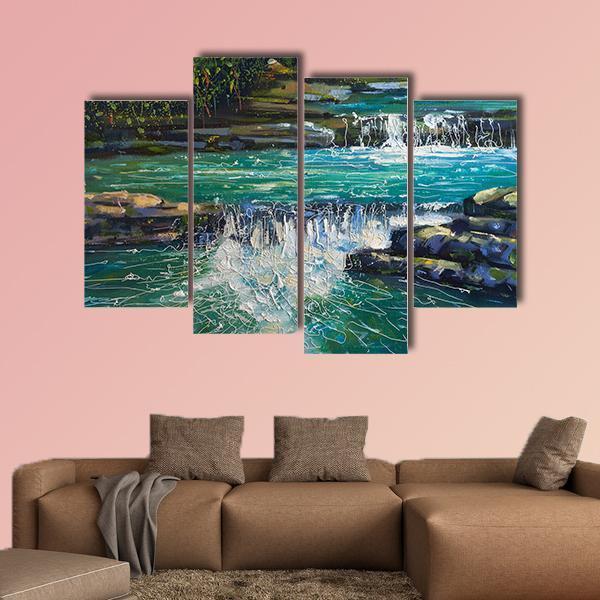 Waterfall Painting Canvas Wall Art-4 Pop-Gallery Wrap-50" x 32"-Tiaracle