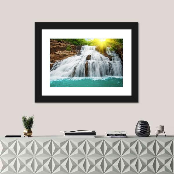 Waterfall Pool In Rain Forest Canvas Wall Art-1 Piece-Framed Print-20" x 16"-Tiaracle