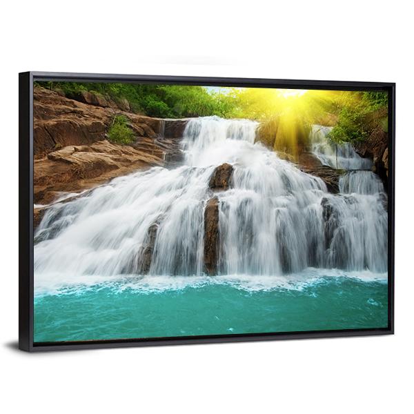 Waterfall Pool In Rain Forest Canvas Wall Art-5 Horizontal-Gallery Wrap-22" x 12"-Tiaracle