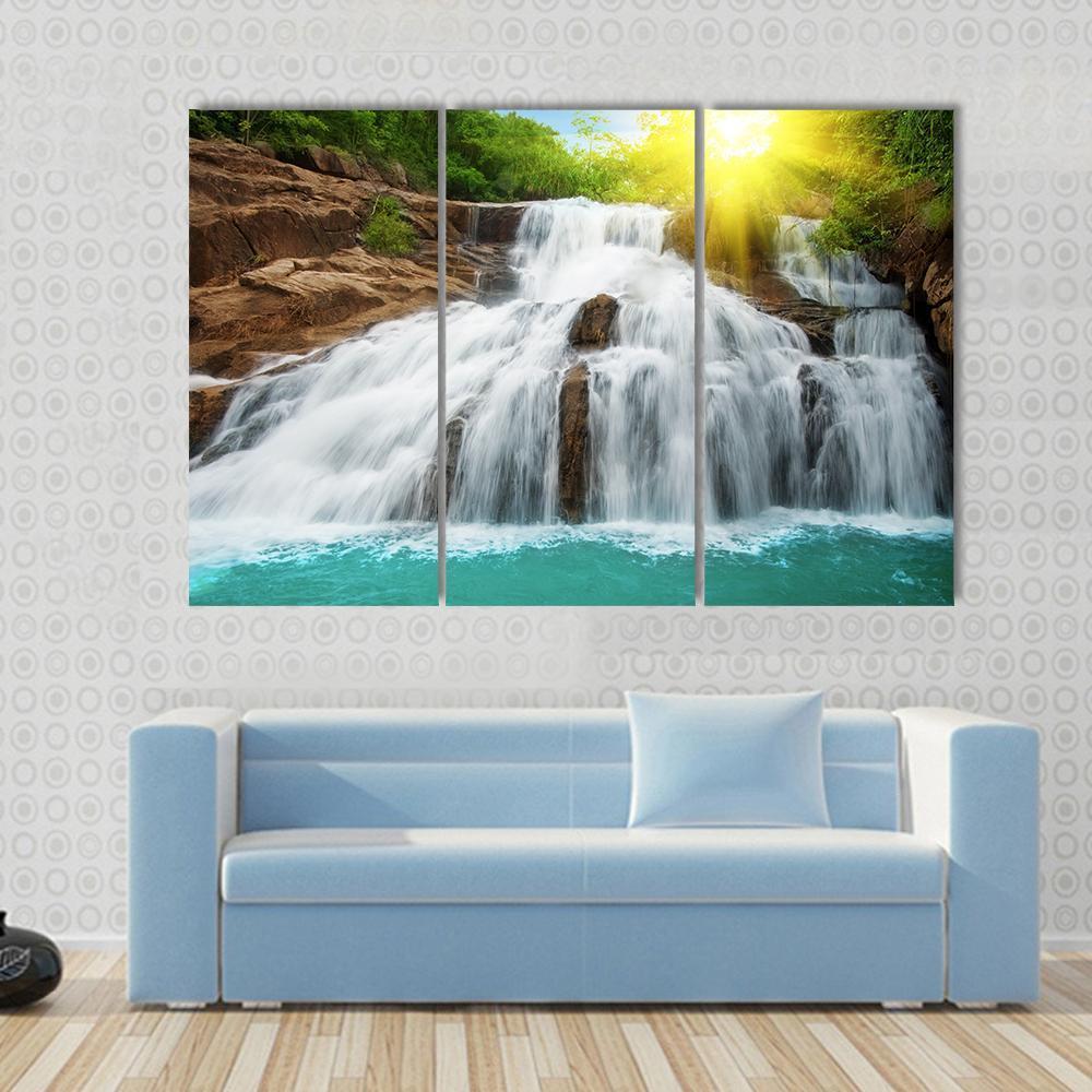 Waterfall Pool In Rain Forest Canvas Wall Art-3 Horizontal-Gallery Wrap-37" x 24"-Tiaracle