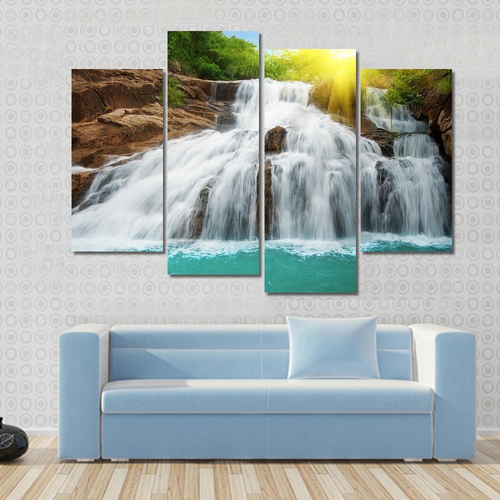 Waterfall Pool In Rain Forest Canvas Wall Art-4 Pop-Gallery Wrap-50" x 32"-Tiaracle