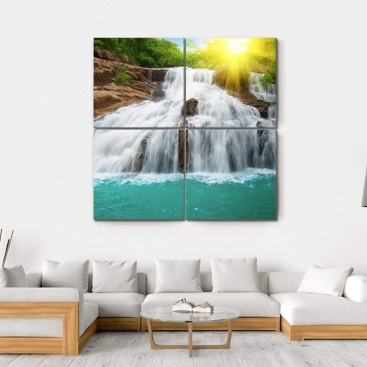 Waterfall Pool In Rain Forest Canvas Wall Art-4 Square-Gallery Wrap-17" x 17"-Tiaracle