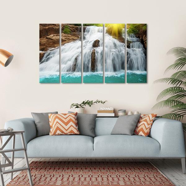 Waterfall Pool In Rain Forest Canvas Wall Art-5 Horizontal-Gallery Wrap-22" x 12"-Tiaracle