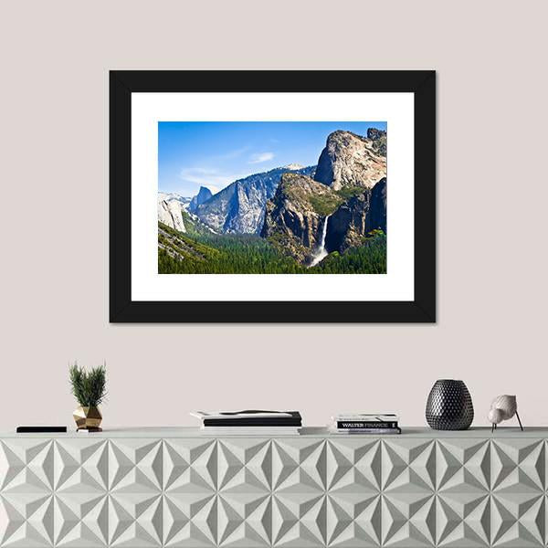 Waterfall Scenery Of Yosemite Canvas Wall Art-1 Piece-Framed Print-20" x 16"-Tiaracle